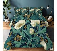 XCQHZYQ Piumino Matrimoniale 4 Stagioni 200x200 cm, Set Trapunta Reversibile in Microfibra Traspirante Motivo Floreale Botanico Art Nouveau, Piumone Leggero Anallergico con 2 Federe