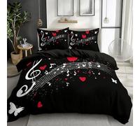 XCQHZYQ Set Copripiumino 135 x 200 cm Cuore Nero Della Nota Musicale Morbida Policotone Set di 2 Pezzi Parure Copripiumino Singolo Biancheria da Letto Reversibile per Bambini Adulti