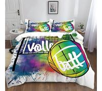 XCQHZYQ Set Copripiumino Letto Matrimoniale 200x200 cm Pallavolo Color Arcobaleno Stile Disegnato A Mano 1 x Copripiumino e 2 x Federe Biancheria da Letto Cotone Poliestere per Ragazzi e Ragazze