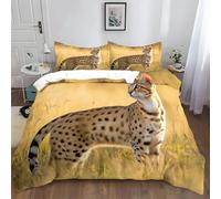 XCQHZYQ Set Copripiumino Matrimoniale 200x200 cm Animale Gatto Della Savana Copripiumino 3 Pezzi in Poliestere Cotone, Set di Biancheria da Letto No Stiro, Set Completo Letto