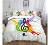 XCQHZYQ Set Copripiumino Set Biancheria da Letto in Microfibra 3D Singolo 150x200 cm Graffiti Note Musicali Colorati, Poliestere Cotone Morbida Copripiumino per Letto Singolo Matrimoniale Aldult