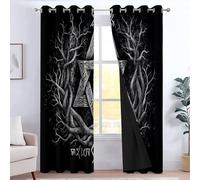 XCQHZYQ Tende Oscuranti Termiche Isolanti Disegno Runico Vichingo, Nero Tenda Soggiorno Oscurante per Interni 2 Pannelli 140x260 cm (LxA), Tendaggi Finestre Camera da Letto