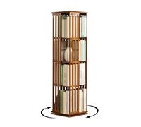 XCRFKGW Libreria Girevole in Bambù 360° - Scaffale Rotante Salvaspazio, Mobile Portaoggetti per Camera, Soggiorno o Ufficio (4 piani)