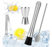 XCRPRT Pestello per cocktail in acciaio inossidabile con cucchiaio da cocktail, set di accessori da bar, pestello per mojito, trita ghiaccio, pestello da cocktail, shaker con bicchiere dosatore