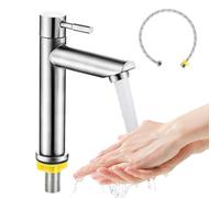 XCRPRT Rubinetto per acqua fredda in acciaio inox | Miscelatore per acqua fredda | Rubinetto per lavandino | Miscelatore per acqua fredda per bagno | Miscelatore per lavandino con tubo di collegamento