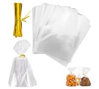 XCRPRT Sacchetti Trasparenti per Caramelle 200 Pcs 15x20cm Bustine Trasparenti con 200 Pcs Oro Legami, Sacchetti per Alimenti Buste per Confezionare Regalo Natale e Pasqua
