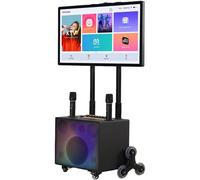 XCSCUK Macchina per Karaoke Portatile, Altoparlante LED a Colori Bluetooth da 32 Pollici con 2 microfoni Wireless/Smart Touch Screen