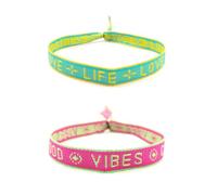 XCSJ 2 bracciali in tessuto in stile surfer alla moda, per uomo e donna, cinturino regolabile con scritta, braccialetti in tessuto colorato per tutti i giorni e festival, Mittelgroße, Tessuto, No