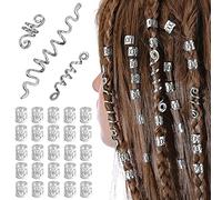 XCSJ 28pcs Dreadlock Perline Clip a Spirale Per Capelli Anelli Di Capelli Treccia Perline Per Capelli A Spirale Dreadlock Accessori Spirali Per Capelli Bobine Per Treccia Per Uomini e Donne(d'Argento)