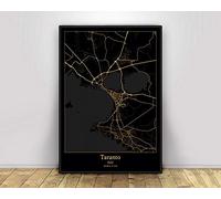 XCSLH Stampa su Tela Canvas,Taranto Black Gold World City Map Immagini Stampa su Tela semplicità Moderna Astratto Wall Art Poster Nordic Home Decor Canvas Painting Unframed,50X70Cm No Frame