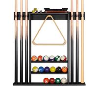 XCSOURCE - Porta stecche da biliardo, supporto da parete per stecche da biliardo, porta stecche da parete per 6 stecche da biliardo e set di palline, realizzato in bambù al 100%