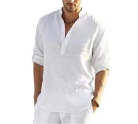 XCTDSVAH Camicia di Lino Uomo Camicetta Casual da Uomo, Camicia in Cotone e Lino, Top Larghi, Maglietta a Maniche Lunghe, Primavera Autunno, Eleganti Camicie(White,US 3XL 100-110KG)