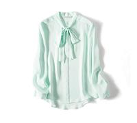 XCXDX Camicia di Seta Verde Chiaro, Delicato Papillon da Donna con Top A Maniche Lunghe, Blusa Casual