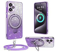 XCYYOO Custodia per Honor 400 con cinturino, [con catena per cellulare rimovibile] in silicone trasparente antiurto con anello di supporto con catena per Honor 400 -Lila