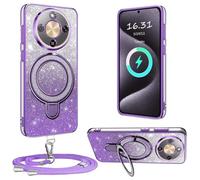 XCYYOO Custodia per Honor Magic 8 Lite, con cinturino, con catena per cellulare rimovibile; in silicone trasparente, antiurto, con catena, per Honor Magic 8 Lite, colore: viola