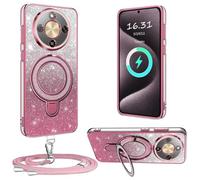 XCYYOO Custodia per Honor Magic 8 Lite, con cinturino, con catena per cellulare rimovibile], in silicone trasparente, antiurto, con anello di supporto, con catena per Honor Magic 8 Lite, colore: rosa