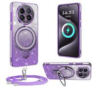 XCYYOO Custodia per Honor Magic 8 Pro con cinturino, [con catena per cellulare rimovibile] in silicone trasparente antiurto con anello di supporto con catena per Honor Magic 8 Pro -Lila