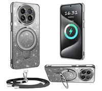 XCYYOO Custodia per Honor Magic 8 Pro con cinturino, con catena per cellulare rimovibile] in silicone trasparente antiurto con anello di supporto con catena per Honor Magic 8 Pro - nero