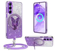 XCYYOO Custodia per Samsung Galaxy A55 5G con nastro, [con catena per cellulare rimovibile] in silicone trasparente resistente agli urti, con anello di supporto con catena per A55 5G Samsung -Lila