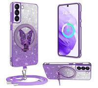 XCYYOO Custodia per Samsung Galaxy S21 5G con cinturino, [con catena per cellulare rimovibile] in silicone trasparente antiurto con anello di supporto con catena per S21 5G Samsung -Lila