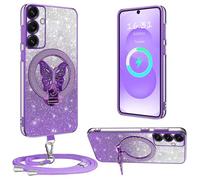 XCYYOO Custodia per Samsung Galaxy S25 5G con cinturino, [con catena per cellulare rimovibile] in silicone trasparente antiurto con anello di supporto con catena per S25 5G Samsung -Lila