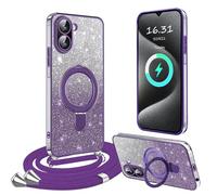 XCYYOO Custodia per Xiaomi Redmi A5 con nastro, [con base rimovibile] in silicone trasparente resistente agli urti, custodia protettiva ad anello con catena per Redmi A5 -Lila