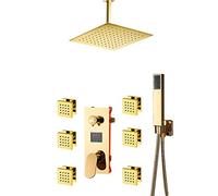 XDAWQP Doccia A Pioggia A LED con Display Digitale, Set Combinato Doccia con Miscelatore A Pioggia Dorato Set di Rubinetti per Doccia da Bagno con Montaggio A Soffitto，16 Inches