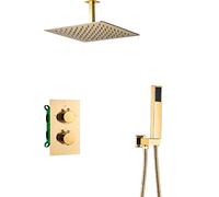 XDAWQP Doccia A Pioggia Dorata Miscelatore Termostatico A Pioggia Set Combinato Doccia Set di Rubinetti per Doccia da Bagno con Montaggio A Soffitto con Soffione A pio，10 Inches
