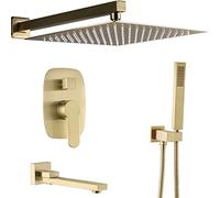 XDAWQP Doccia, Set Miscelatore per Doccia A Pioggia con Montaggio A Parete in Ottone Spazzolato Oro da 10-12 Pollici con Rubinetti per Doccia E Vasca, Set Doccia di Lu，