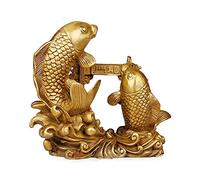 XDAWQP Feng Shui La Carpa Doppia Che Salta La Statua della Porta del Drago Decorazione per la casa in Ottone Regalo Statua di Pesce Che attira ricchezza e buona Fortuna Arowana,Small