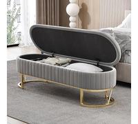 XDAWQP Panca contenitore moderna in velluto con base dorata, elegante panca imbottita per camera da letto, comoda panca poggiapiedi per ingresso e soggiorno, 80x45x42,Grigio2 100x45x42cm