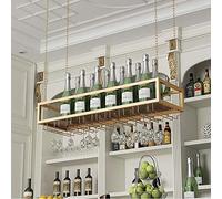 XDAWQP Portabottiglie E Bicchiere di Vino da Appendere al Soffitto, Armadietti Portabottiglie in Ferro, Mensola Decorativa per Soffitto, Oro/80 Cm*25 Cm (100 Cm*25 Cm)