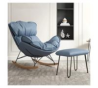 XDAWQP Sedia a dondolo con schienale alto di metà secolo con pouf per soggiorno - colore blu, gambe in legno massello