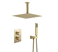 XDAWQP Set Combinato Doccia Termostatica per Doccia A Pioggia Set di Rubinetti per Doccia da Bagno in Oro Spazzolato Montato A Soffitto con Soffione Doccia in Acciaio ，