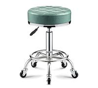 XDAWQP Sgabello Girevole Comfort Round Rolling Sgabello con Ruote E Poggiapiedi, in Pelle Girevole Altezza Regolabile, Sgabello per Ufficio Negozio Massaggio Spa (Verd，Green-One Size