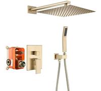 XDAWQP Sistema Doccia A Scomparsa, Miscelatore per Doccia da Bagno A Due Funzioni con Montaggio A Parete in Ottone Dorato Spazzolato, con Set Miscelatore per Sistema D，12 inch