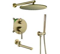 XDAWQP Sistema Doccia, Rubinetti per Doccia con Miscelatore A Pioggia per Bagno in Ottone Spazzolato con Montaggio A Parete, Set con Soffione A Pioggia Rotondo in Otto，