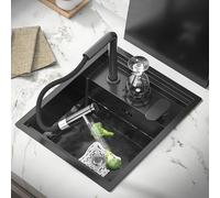 XDCXYD Lavello da cucina bar nascosto con rubinetto pieghevole, lavello in acciaio inox nascosto per montaggio inferiore per cucina piccola barra di preparazione camper (nero C, 38 x 45 x 22 cm)