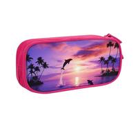 Xdcywbzdbc Astuccio a strati con stampa delfini al tramonto, spazioso e organizzato, grande borsa portaoggetti con scomparti, design elegante e funzionale, rosa, Taglia unica, Organizer per