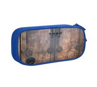 Xdcywbzdbc Astuccio portamatite a strati rustico in legno con stampa porta astuccio spazioso e organizzato, grande borsa portaoggetti con scomparti, design elegante e funzionale, Blu, Taglia unica,