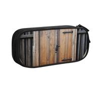 Xdcywbzdbc Astuccio portamatite a strati rustico in legno con stampa porta astuccio spazioso e organizzato, grande borsa portaoggetti con scomparti, design elegante e funzionale, Nero , Taglia unica,