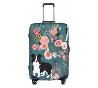 XDCYWBZDBC Border Collie Florals Copertura elastica per bagagli da viaggio Tao18-32 pollici Copertura per bagagli con cerniera Antis antigraffio antipolvere Fissaggio e smontaggio rapido, bianco, M,