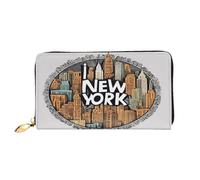 XDCYWBZDBC Carino cartone animato New York tema arte in pelle lunga cerniera borsa a mano grande capacità portafoglio da donna con tasche multiple portafoglio multifunzionale adatto per carte di