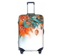 XDCYWBZDBC Copertura elastica per bagagli da viaggio con fiori color foglia di tè e arancione, custodia per bagagli Tao18-32 pollici con cerniera, antigraffio, antipolvere, fissaggio e smontaggio