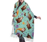 XDCYWBZDBC Lontra Cashmere come calda sciarpa con frange morbido scialle e sciarpa in cashmere sciarpa calda invernale lunga su un lato con nappe adatta per regali femminili di nozze., Nero , Taglia
