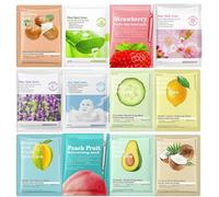XdealCozyxc 12 maschere per il viso per bambini, per la cura della pelle delle ragazze, maschere per il viso alla frutta, set regalo di bellezza per donne e ragazze, idratare, illuminare, lenire