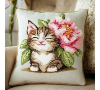 XDEGHUANGSS Kit de Crochet en Acrylique pour Coussin et Taie d'Oreiller DIY Créatif avec Système de Verrouillage, Décoration Maison 43 x 43 cm, motivo floreale