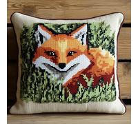 XDEGHUANGSS Kit de Crochet en Acrylique pour Coussin et Taie d'Oreiller DIY Créatif avec Système de Verrouillage, Décoration Maison 43 x 43 cm, Volpe animale