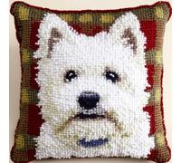 XDEGHUANGSS Kit di gancio a chiavistello, federa ricamata a mano, kit di ricamo a punto croce con motivo prestampato per cuscino da divano, fai da te, 43 x 43 cm, cane terrier bianco