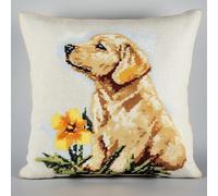 XDEGHUANGSS Kit di gancio per chiavistello per cuscino,Federa per cuscino per divano a punto croce, fai da te con strumento per gancio di chiavistello, 43 x 43 cm, Cani e fiori